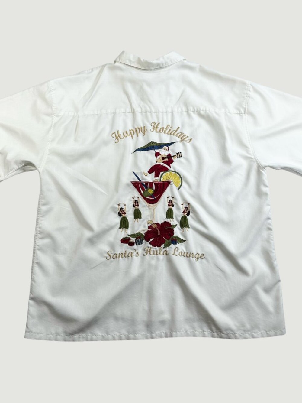 Bamboo Cay Hawaiian White Shirt Men's XXL "Santa's Hula Lounge" Santa Festive